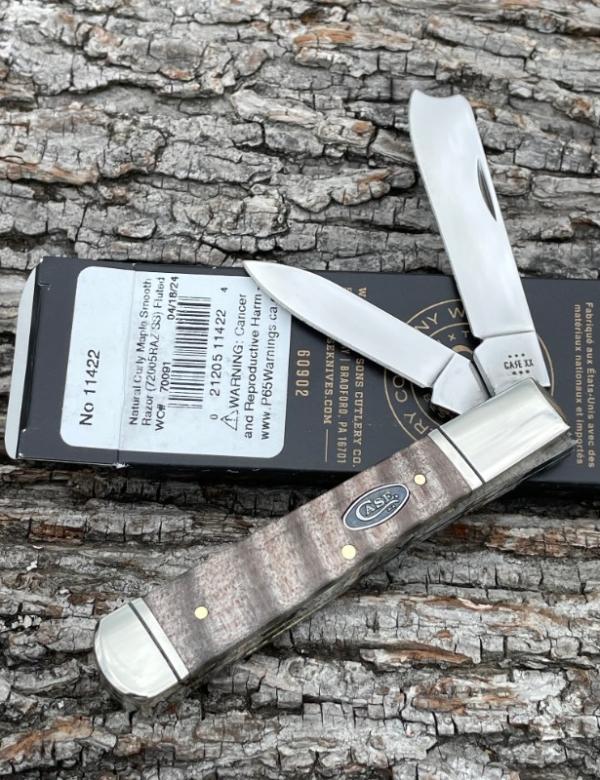 CASE XX ** 2024 SMOOTH NATURAL CURLY MAPLE WOOD RAZOR FLUTED BOLSTERS CASE XX ** 2024 SMOOTH NATURAL CURLY MAPLE WOOD RAZOR FLUTED BOLSTERS