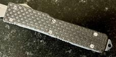 Microtech UTX-70 OTF Knife, Carbon Fiber Handle From 2004, Original Large Box, Sheath, Papers