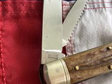 Antique Weidmannsheil 2 Blade with Corkscrew Hunter knife w/ Nice Stag Handles -NOS -NM