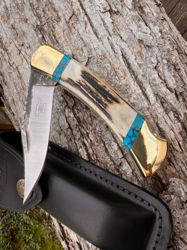 BUCK 110 LEROY REMER CUSTOM SAMBAR STAG KNIFE BUCK 110 LEROY REMER CUSTOM SAMBAR STAG KNIFE