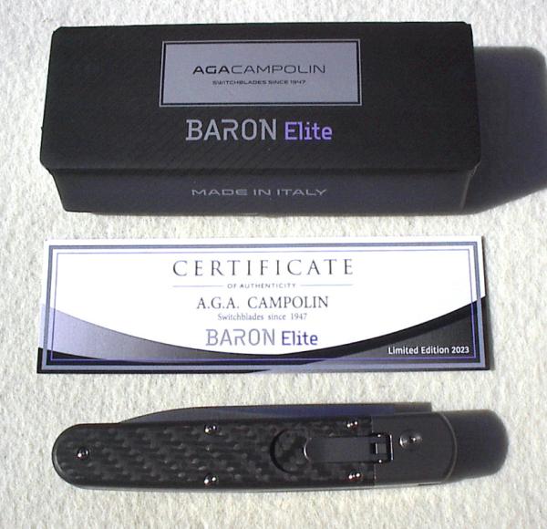BARON ELITE L/E TITANIUM AUTO ( CARBON FIBER SCALES ) SATIN DROP POINT LIMITED EDITION OF 100 PIECES