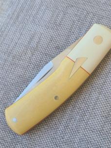 Birdvis Harper...#483...Dob 3/2024...Cpm154....Paper micarta bolsters and scales..red G10..coa/box