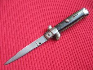 Vintage Italian 1960's Transitional 5 1/4" Red Dot Stiletto Horn Switchblade 