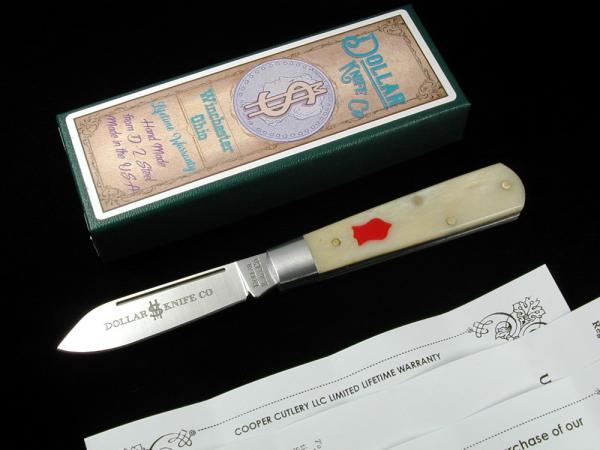 Dollar Knife Co. Natural White Bone with Red Shield Jack Knife from Cooper Cutlery USA NWB-RS
