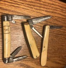 3 SHEFFIELD 1800's WOSTENHOLM I*X.L. CELEBRATED IVORY KNIVES