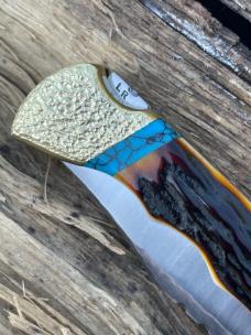 BUCK 110 FINGER GROOVE LEROY REMER CUSTOM AMBER STAG KNIFE