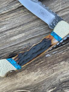 BUCK 110 FINGER GROOVE LEROY REMER CUSTOM AMBER STAG KNIFE