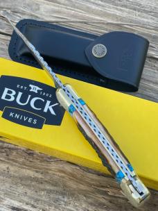 BUCK 110 FINGER GROOVE LEROY REMER CUSTOM AMBER STAG KNIFE