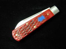 Dollar Knife Co. Red Jigged Bone with Blue Shield Jack Knife from Cooper Cutlery USA RJB-BS