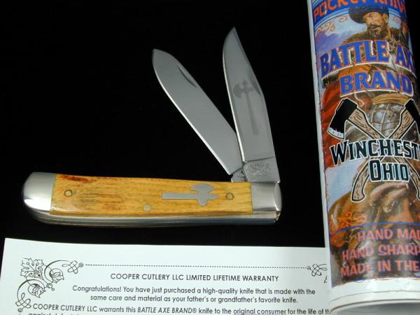 Battle Axe Brand Osage Orange Wood Trapper Knife from Cooper Cutlery USA 7219OO