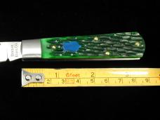 Dollar Knife Co. Green Jigged Bone with Blue Shield Jack Knife from Cooper Cutlery USA GJB-BS