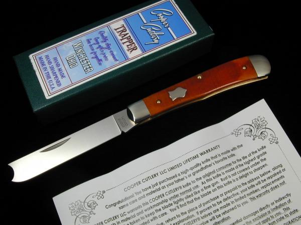 Cooper Cutlery Burnt Orange Sawcut Bone Razor Trapper Knife Made In USA 5119BOSCZ Cooper Cutlery Burnt Orange Sawcut Bone Razor Trapper Knife Made In USA 5119BOSCZ