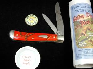 Great Eastern Cutlery GEC Smooth Tomato Acrylic Slim Dog Jack Knife 1095 Carbon Steel 488224