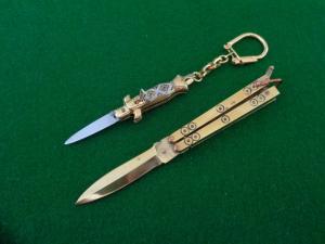 Miniature Philippine Brass Balisong Butterfly DOUBLE EDGE Dagger Blade & Miniature TOLEDO Lever Lock