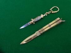 Miniature Philippine Brass Balisong Butterfly DOUBLE EDGE Dagger Blade & Miniature TOLEDO Lever Lock