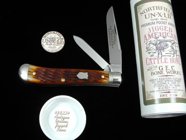 Great Eastern Northfield Cutlery Antique Yellow Jigged Bone Slim Dog Jack Knife 488224 Great Eastern Northfield Cutlery Antique Yellow Jigged Bone Slim Dog Jack Knife 488224