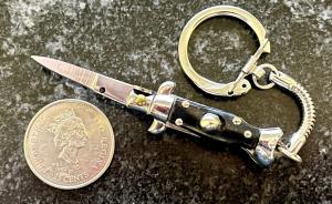 Miniature Keychain Switchblade Knife, Taiwan, 2.75 Inch Fishtail Style, Unused