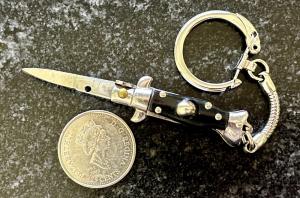 Miniature Keychain Switchblade Knife, Taiwan, 2.75 Inch Fishtail Style, Unused