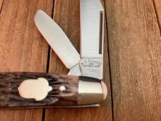 A.G. Russell Rancher Stockman Brown Pin Feather Jigged Bone 2003 USA Made
