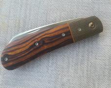 JD ELLIS swayback...ironwood scales..micarta bolsters...Rwl34..4" clsd...titanium hardware...swag