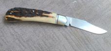 Bobby Toole Sambar Stag Trapper..Cpm154..Fluted bolsters...3 5/8" closed..New...pouch and coa.
