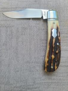 Bobby Toole Sambar Stag Trapper..Cpm154..Fluted bolsters...3 5/8" closed..New...pouch and coa.