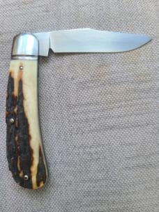 Bobby Toole Sambar Stag Trapper..Cpm154..Fluted bolsters...3 5/8" closed..New...pouch and coa.