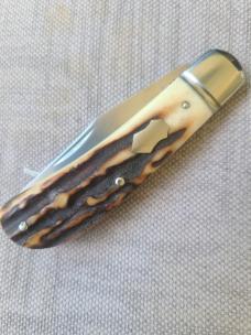 Bobby Toole Sambar Stag Trapper..Cpm154..Fluted bolsters...3 5/8" closed..New...pouch and coa.