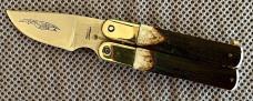 Vintage Parker Mini Balisong Butterfly Knife, Improved Elk Horn Handle, Japan, Unused 