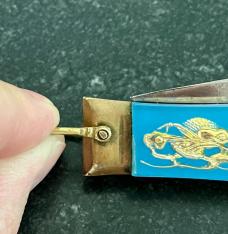 Rare Small Blue Handle Mexico Bullfighter Lever Lock Switchblade Knife, Japan, Used