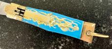 Rare Small Blue Handle Mexico Bullfighter Lever Lock Switchblade Knife, Japan, Used