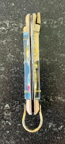 Rare Small Blue Handle Mexico Bullfighter Lever Lock Switchblade Knife, Japan, Used