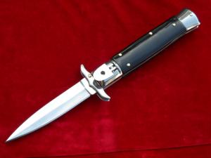 8" Swinguard Leverlock Stiletto body switchblade knife Black Acrylic Handles Dagger Blade