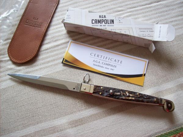A.G.A. Campolin "The Sicilian" 12" Fighting Knife Maniago, Italy Genuine Stag/Antler UNUSED NIB.