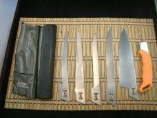 KERSHAW KNIFE-TRADER JAPAN INTERCHANGING VINTAGE FIVE BLADE KNIFE SET USED WITH ZIPPERED HARD CASE 