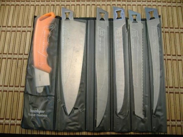 KERSHAW KNIFE-TRADER JAPAN INTERCHANGING VINTAGE FIVE BLADE KNIFE SET USED WITH ZIPPERED HARD CASE KERSHAW KNIFE-TRADER JAPAN INTERCHANGING VINTAGE FIVE BLADE KNIFE SET USED WITH ZIPPERED HARD CASE