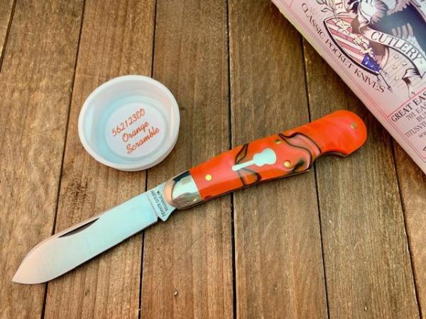 Great Eastern Cutlery Tidioute #56EO Easy Open Dog Leg Jack Orange Scramble Acrylic 2023 Great Eastern Cutlery Tidioute #56EO Easy Open Dog Leg Jack Orange Scramble Acrylic 2023