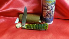 Great Eastern Cutlery 721123LB Green Jigged Bone Lock Back, NEW in the Tube with Button. 