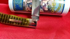 Great Eastern Cutlery 721123LB Green Jigged Bone Lock Back, NEW in the Tube with Button. 