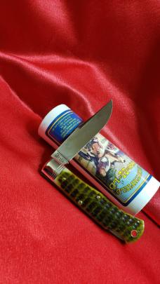 Great Eastern Cutlery 721123LB Green Jigged Bone Lock Back, NEW in the Tube with Button. 