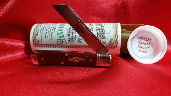 Great Eastern Cutlery 493121 Jigged Garnet Bone knife. NEW, MINT in tube with brown waxed paper