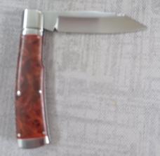 K'roo Custom Amboyna Wood Native..4" closed..Rwl34...Smooth as glass scales...coa and slip 