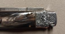 12" Picklock Switchblade with Damascus Blade and Buffalo horn handles.