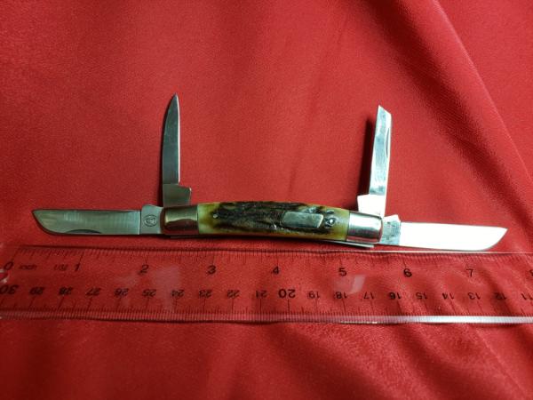 First Production Run Seki Japan Made Stag 4 Blade Congress Knife for Coleman. Excellent Used Cond..