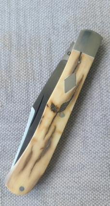 John Lloyd Mammoth Ivory Slimline Trapper...4.25" closed...52100 steel..SS bolsters and shield..slip