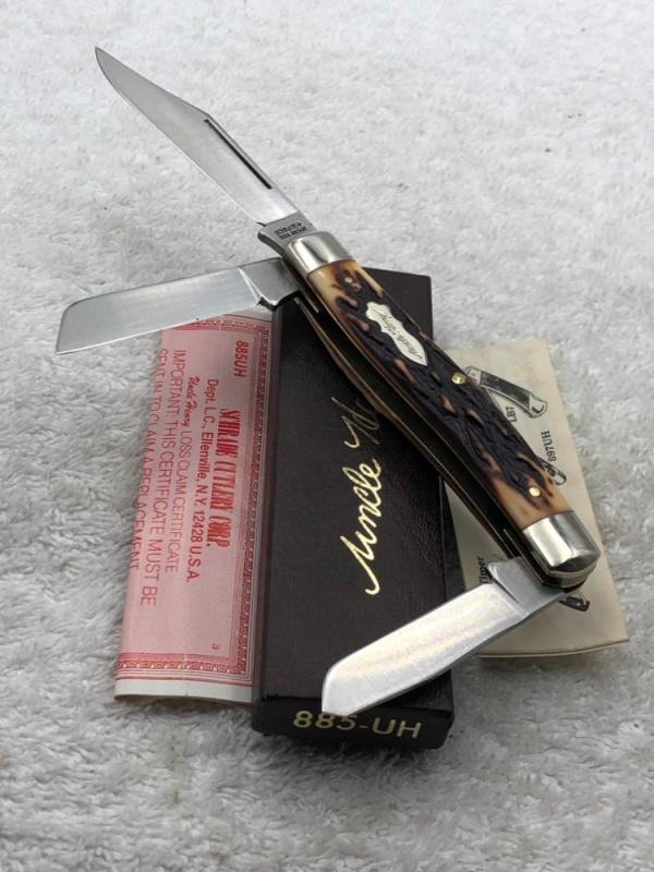 Vintage Schrade Uncle Henry 885-UH 3 Blade Stockman With Box And Factory Papers Made In USA Vintage Schrade Uncle Henry 885-UH 3 Blade Stockman With Box And Factory Papers Made In USA
