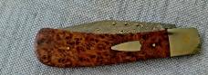 Steve Vanderkolf Amboyna and Damasteel Trapper...4 1/8" clsd...Delano Dots pull..slip..makers card 