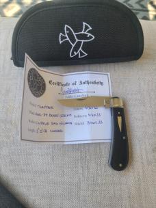 Pablo Castellani Trap..14C28N stainless steel..Vintage Rag Micarta scales...3 5/8" cld...coa.pouch