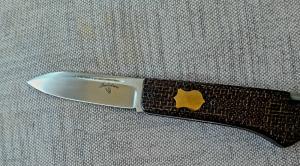 Vincenzo Balistreri Little Bad Boy Shadow Taillock..Brass shield..Canvas Micarta...Rwl34..coa/pouch