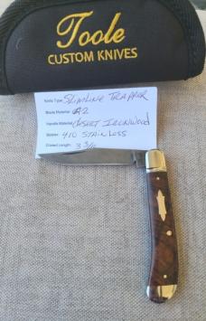 Bobby Toole Ironwood Slimline Trapper..A2..Fluted bolsters&caps...3.75" closed..New...pouch and coa.